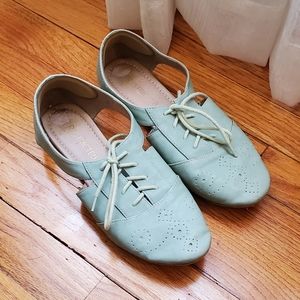 Mint green side cutout oxfords
